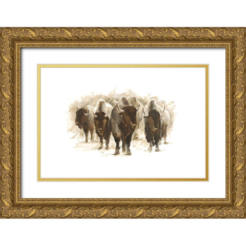 Herd of Bison II Gold Ornate Wood Framed Art Print with Double Matting by Harper, Ethan