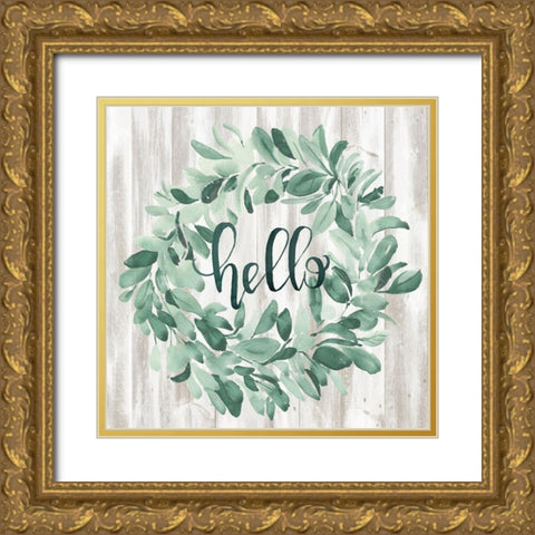 Welcome Wreath I Gold Ornate Wood Framed Art Print with Double Matting by Parker, Jennifer Paxton