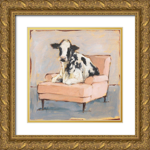Moo-ving In II Gold Ornate Wood Framed Art Print with Double Matting by Harper, Ethan