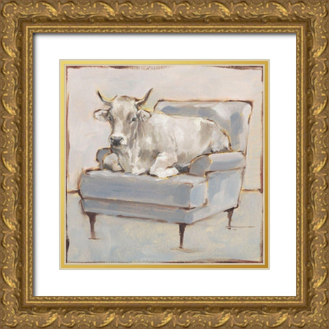 Moo-ving In III Gold Ornate Wood Framed Art Print with Double Matting by Harper, Ethan