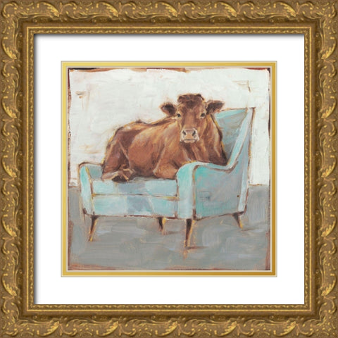 Moo-ving In IV Gold Ornate Wood Framed Art Print with Double Matting by Harper, Ethan