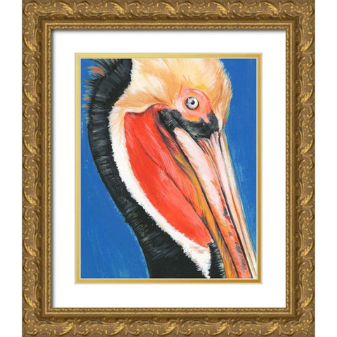 Vibrant Pelican II Gold Ornate Wood Framed Art Print with Double Matting by Parker, Jennifer Paxton