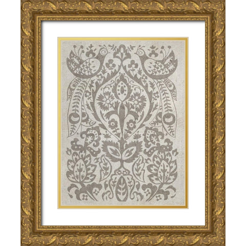 Peacock Damask II Gold Ornate Wood Framed Art Print with Double Matting by Zarris, Chariklia