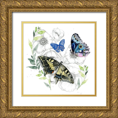 Butterfly Floral I Gold Ornate Wood Framed Art Print with Double Matting by Parker, Jennifer Paxton