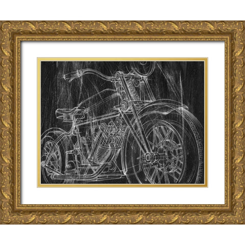 Motorcycle Mechanical Sketch I Gold Ornate Wood Framed Art Print with Double Matting by Harper, Ethan
