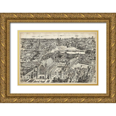 Birds Eye View of London - Ely Place Gold Ornate Wood Framed Art Print with Double Matting by Unknown