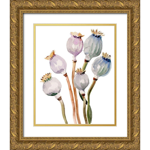 Watercolor Poppy Pods I Gold Ornate Wood Framed Art Print with Double Matting by Parker, Jennifer Paxton