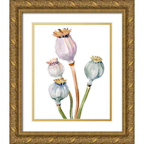 Watercolor Poppy Pods II Gold Ornate Wood Framed Art Print with Double Matting by Parker, Jennifer Paxton