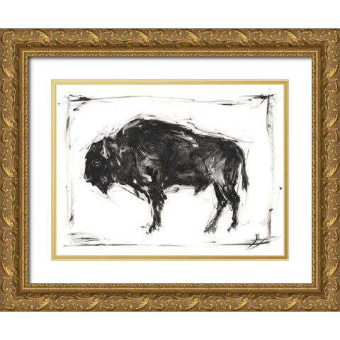 Dynamic Bison II Gold Ornate Wood Framed Art Print with Double Matting by Harper, Ethan