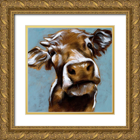 Cow Kisses I Gold Ornate Wood Framed Art Print with Double Matting by Parker, Jennifer Paxton