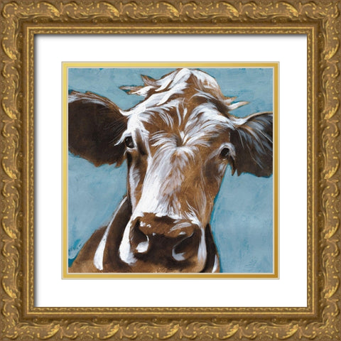 Cow Kisses II Gold Ornate Wood Framed Art Print with Double Matting by Parker, Jennifer Paxton