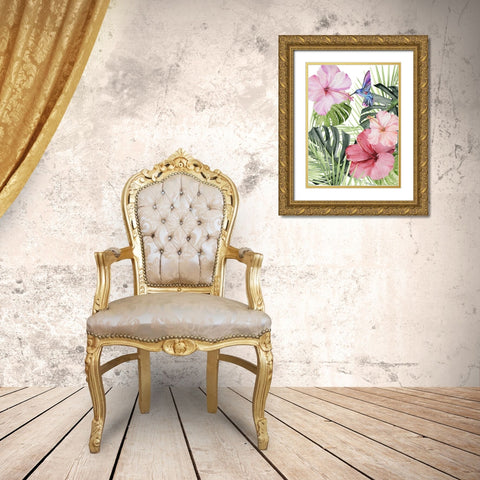 Hibiscus and Hummingbird I Gold Ornate Wood Framed Art Print with Double Matting by Parker, Jennifer Paxton