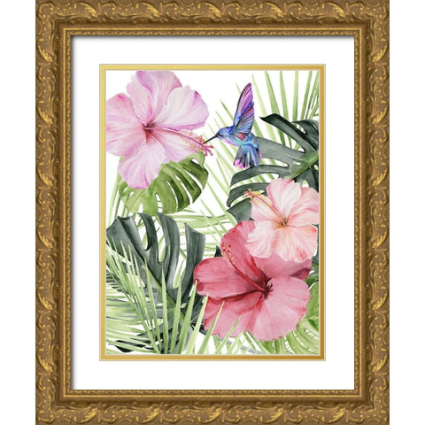 Hibiscus and Hummingbird I Gold Ornate Wood Framed Art Print with Double Matting by Parker, Jennifer Paxton