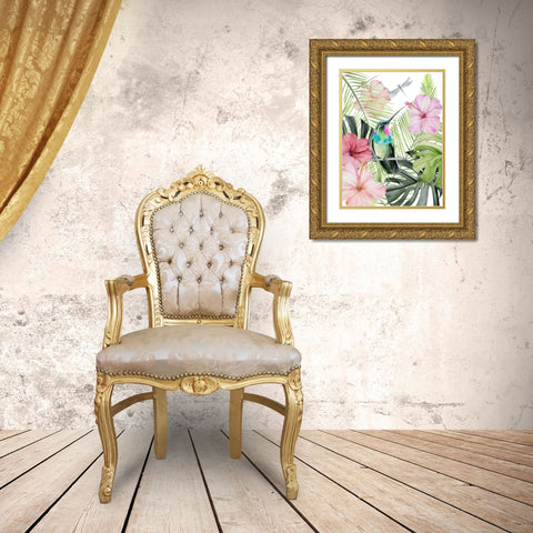 Hibiscus and Hummingbird II Gold Ornate Wood Framed Art Print with Double Matting by Parker, Jennifer Paxton