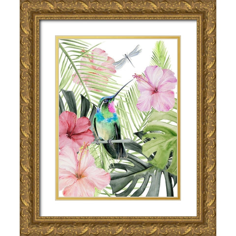 Hibiscus and Hummingbird II Gold Ornate Wood Framed Art Print with Double Matting by Parker, Jennifer Paxton