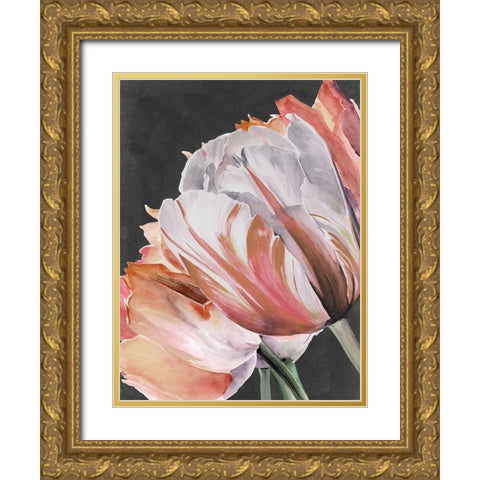 Pastel Parrot Tulips III Gold Ornate Wood Framed Art Print with Double Matting by Parker, Jennifer Paxton