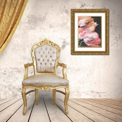 Pastel Parrot Tulips IV Gold Ornate Wood Framed Art Print with Double Matting by Parker, Jennifer Paxton