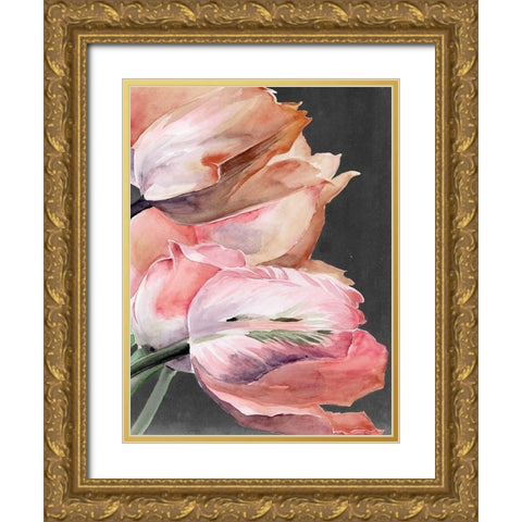 Pastel Parrot Tulips IV Gold Ornate Wood Framed Art Print with Double Matting by Parker, Jennifer Paxton
