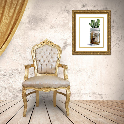 Cactus Mason Jar I Gold Ornate Wood Framed Art Print with Double Matting by Parker, Jennifer Paxton
