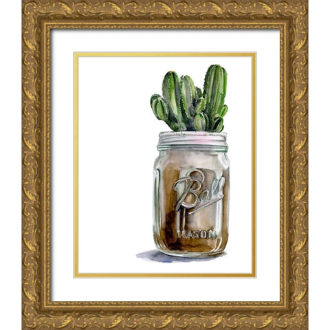 Cactus Mason Jar I Gold Ornate Wood Framed Art Print with Double Matting by Parker, Jennifer Paxton