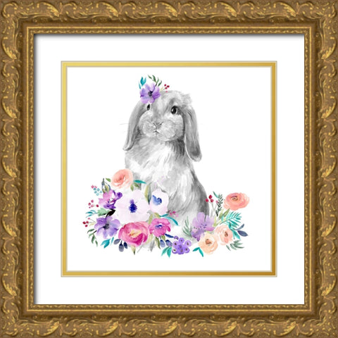 Bright Floral Bunny I Gold Ornate Wood Framed Art Print with Double Matting by Parker, Jennifer Paxton