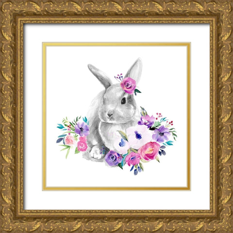 Bright Floral Bunny II Gold Ornate Wood Framed Art Print with Double Matting by Parker, Jennifer Paxton