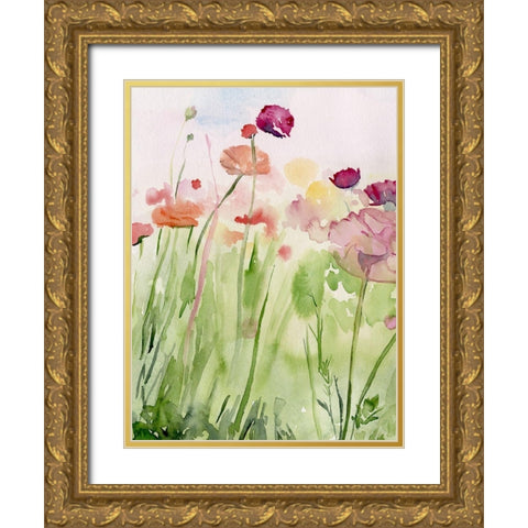 Among the Watercolor Wildflowers I Gold Ornate Wood Framed Art Print with Double Matting by Parker, Jennifer Paxton