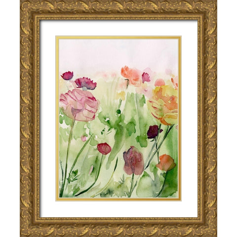 Among the Watercolor Wildflowers II Gold Ornate Wood Framed Art Print with Double Matting by Parker, Jennifer Paxton