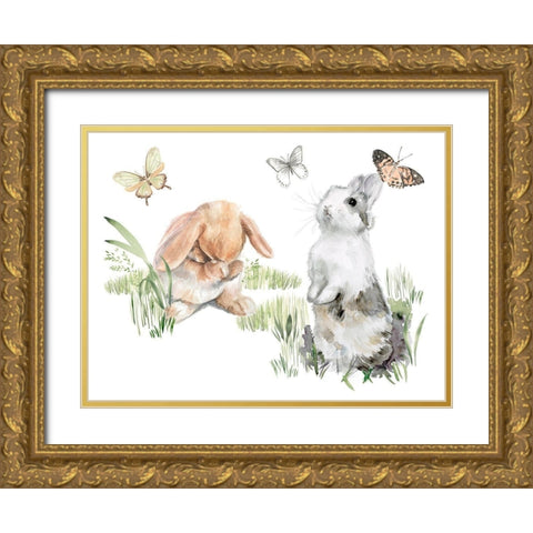 English Bunnies I Gold Ornate Wood Framed Art Print with Double Matting by Parker, Jennifer Paxton