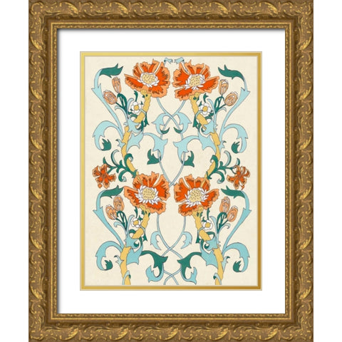 Nouveau Floral Pattern I Gold Ornate Wood Framed Art Print with Double Matting by McCavitt, Naomi