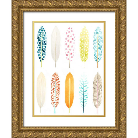 Feather Patterns II Gold Ornate Wood Framed Art Print with Double Matting by Vess, June Erica