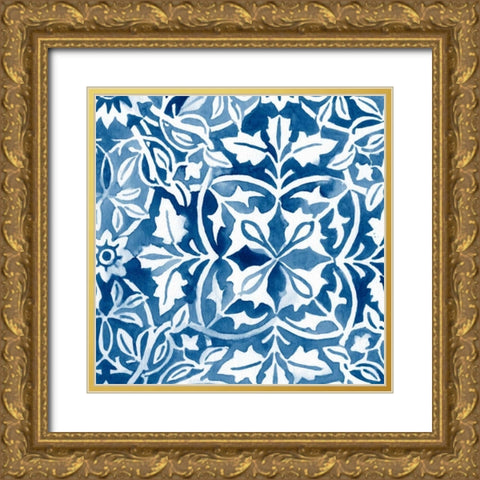 Watercolor Indigo I Gold Ornate Wood Framed Art Print with Double Matting by Vess, June Erica