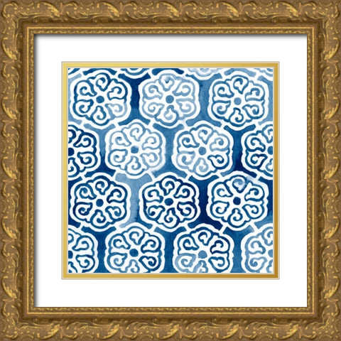 Watercolor Indigo III Gold Ornate Wood Framed Art Print with Double Matting by Vess, June Erica