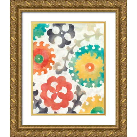 Batik Suzani II Gold Ornate Wood Framed Art Print with Double Matting by Zarris, Chariklia