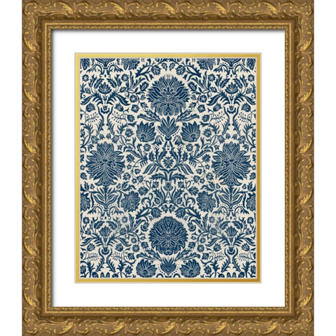 Baroque Tapestry in Navy I Gold Ornate Wood Framed Art Print with Double Matting by Vision Studio