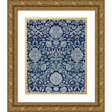 Baroque Tapestry in Navy II Gold Ornate Wood Framed Art Print with Double Matting by Vision Studio