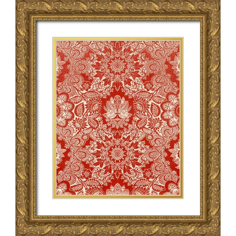 Baroque Tapestry in Red II Gold Ornate Wood Framed Art Print with Double Matting by Vision Studio