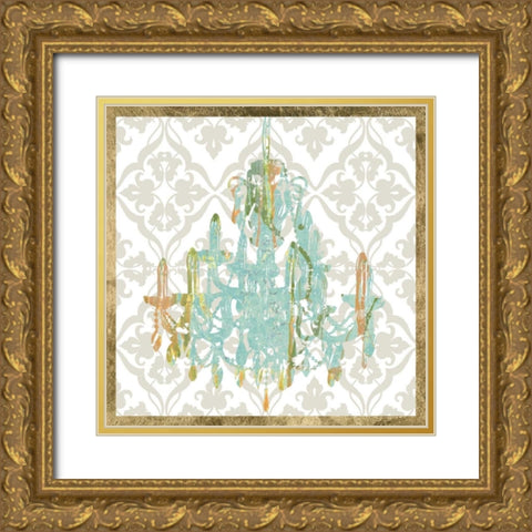 Damask Chandelier I Gold Ornate Wood Framed Art Print with Double Matting by Goldberger, Jennifer