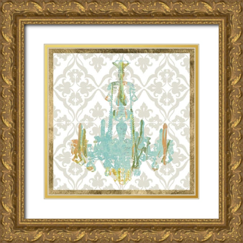 Damask Chandelier III Gold Ornate Wood Framed Art Print with Double Matting by Goldberger, Jennifer