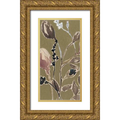 Mauve on Olive I Gold Ornate Wood Framed Art Print with Double Matting by Goldberger, Jennifer