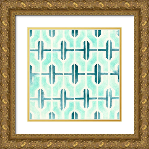 Ocean Tile I Gold Ornate Wood Framed Art Print with Double Matting by Vess, June Erica