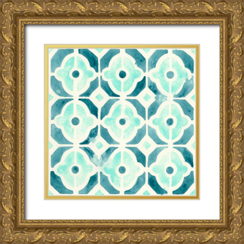 Ocean Tile II Gold Ornate Wood Framed Art Print with Double Matting by Vess, June Erica