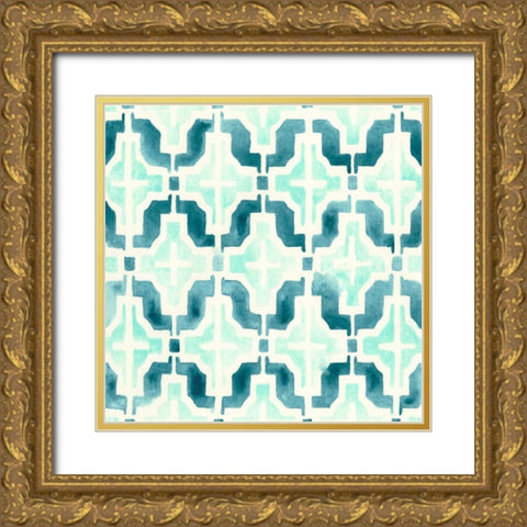 Ocean Tile IV Gold Ornate Wood Framed Art Print with Double Matting by Vess, June Erica
