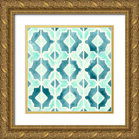 Ocean Tile V Gold Ornate Wood Framed Art Print with Double Matting by Vess, June Erica