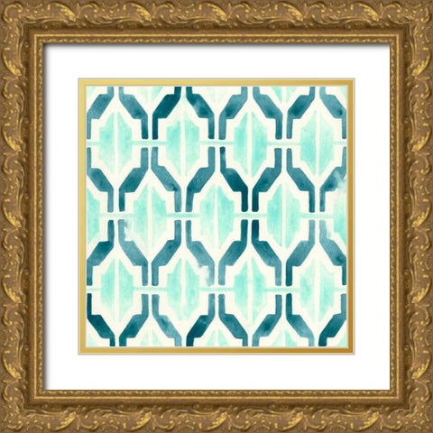 Ocean Tile VI Gold Ornate Wood Framed Art Print with Double Matting by Vess, June Erica