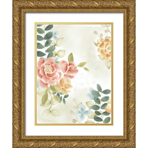 Soft Flower Collection I Gold Ornate Wood Framed Art Print with Double Matting by Vess, June Erica