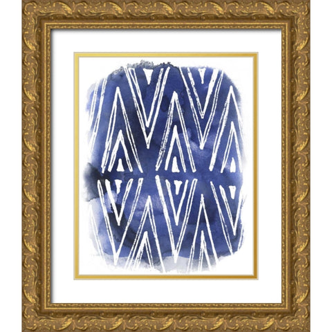 Indigo Batik Vignette II Gold Ornate Wood Framed Art Print with Double Matting by Vess, June Erica