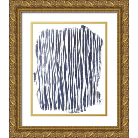 Indigo Batik Vignette III Gold Ornate Wood Framed Art Print with Double Matting by Vess, June Erica