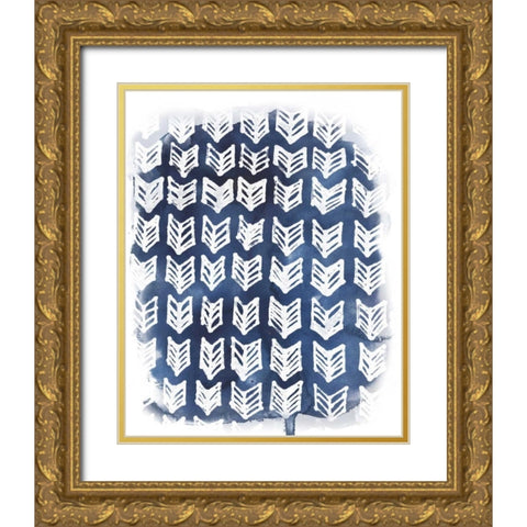 Indigo Batik Vignette IV Gold Ornate Wood Framed Art Print with Double Matting by Vess, June Erica