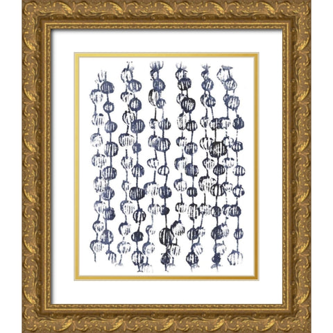 Indigo Batik Vignette V Gold Ornate Wood Framed Art Print with Double Matting by Vess, June Erica